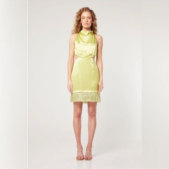 NEW Elliatt Leoni Halter Fringe Mini Dress Citrus Lime Green Size XS - Picture 8 of 9